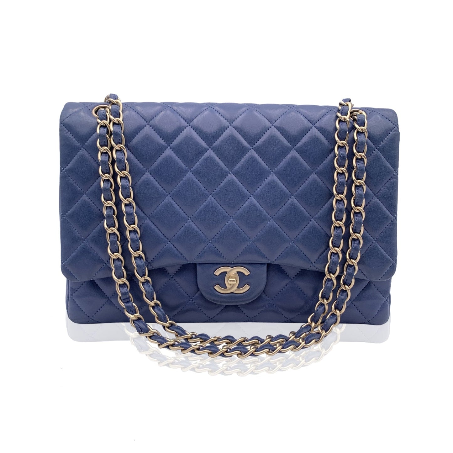 CHANEL Blue Quilted Leather Maxi Timeless Classic 2.55 Single Flap Bag