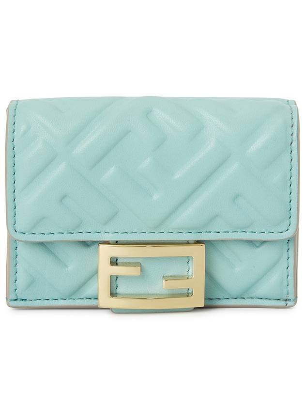 Luxury Fendi Baguette Micro Tri-fold Nappa Leather Half Wallet Light Blue
