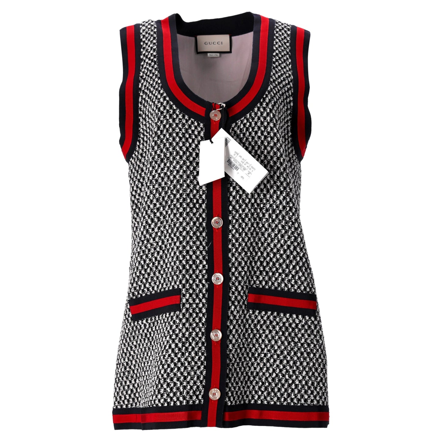 Gucci Oversized Web Tweed Waistcoat In Multicolor Cotton