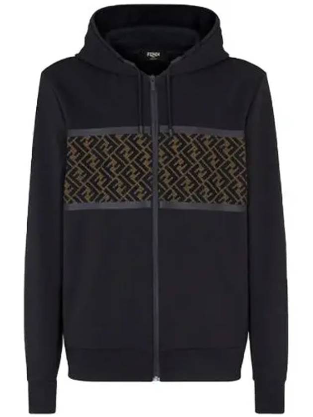 Luxury Fendi FF Logo Zip Up Hoodie Black
