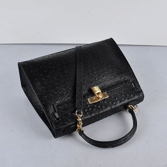 Luxury Hermes Kelly 32cm Ostrich Vein 6108 Black Golden