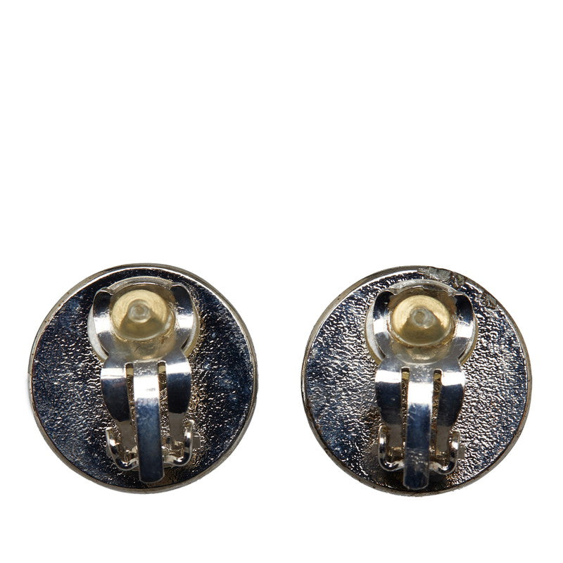 Chanel Coco Mark Enamel Earrings Silver White Metal