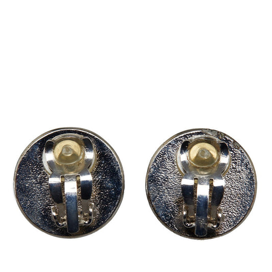 Chanel Coco Mark Enamel Earrings Silver White Metal