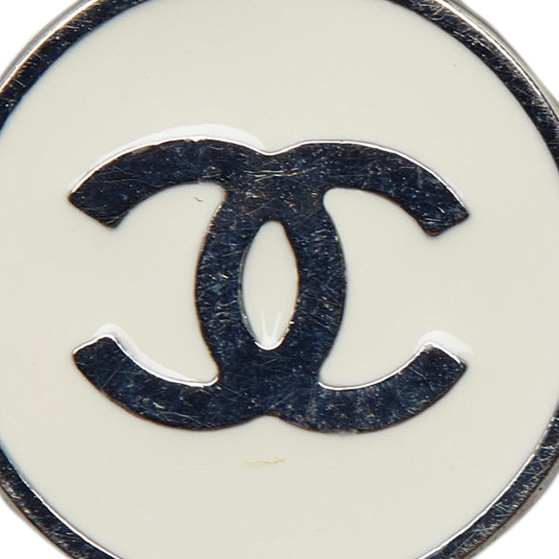 Chanel Coco Mark Enamel Earrings Silver White Metal