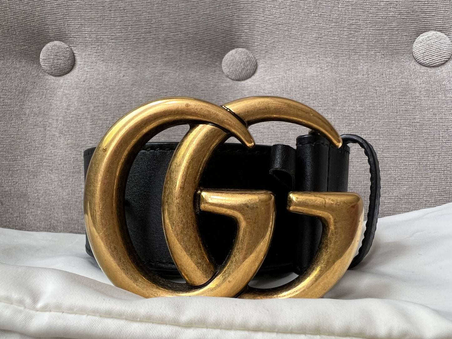 Luxury Gucci GG 2015 Re edition Marmont Black Wide Leather Belt with Gold Buckle