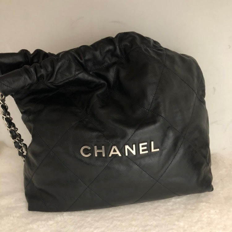 Luxury Chanel 22 Chain Hobo Quilted Calfskin Small