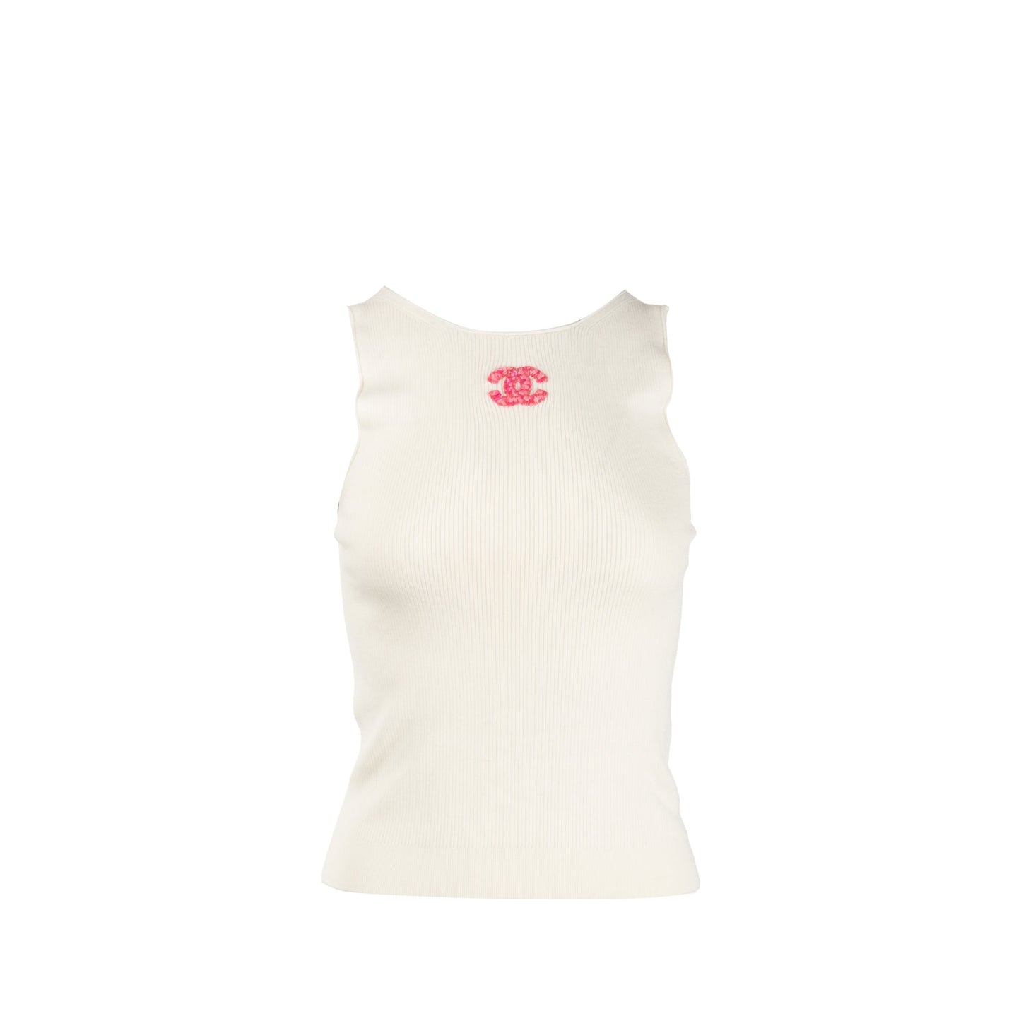 Chanel Size 36 22K CC Knit Tank Wool/Polyamide White/Pink