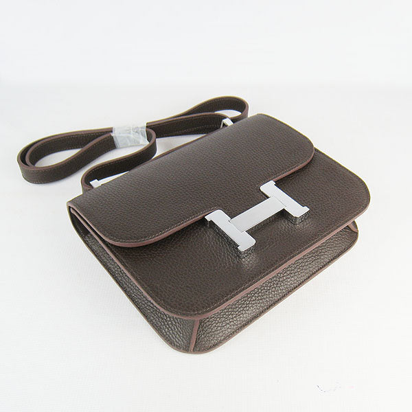 Luxury Hermes Constance Cowskin Leather Bag H017 dark coffee silver