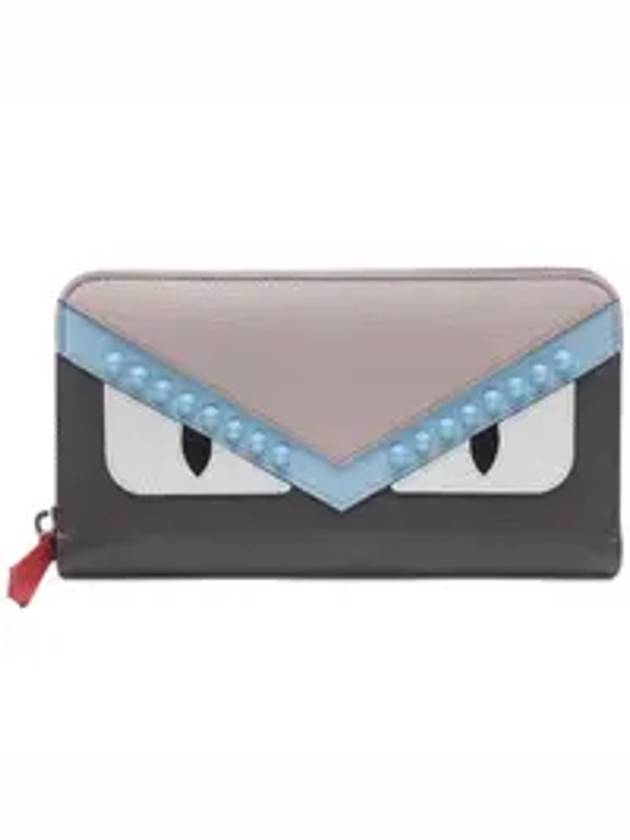 Luxury Fendi Monster Zip Round Long Wallet Grey