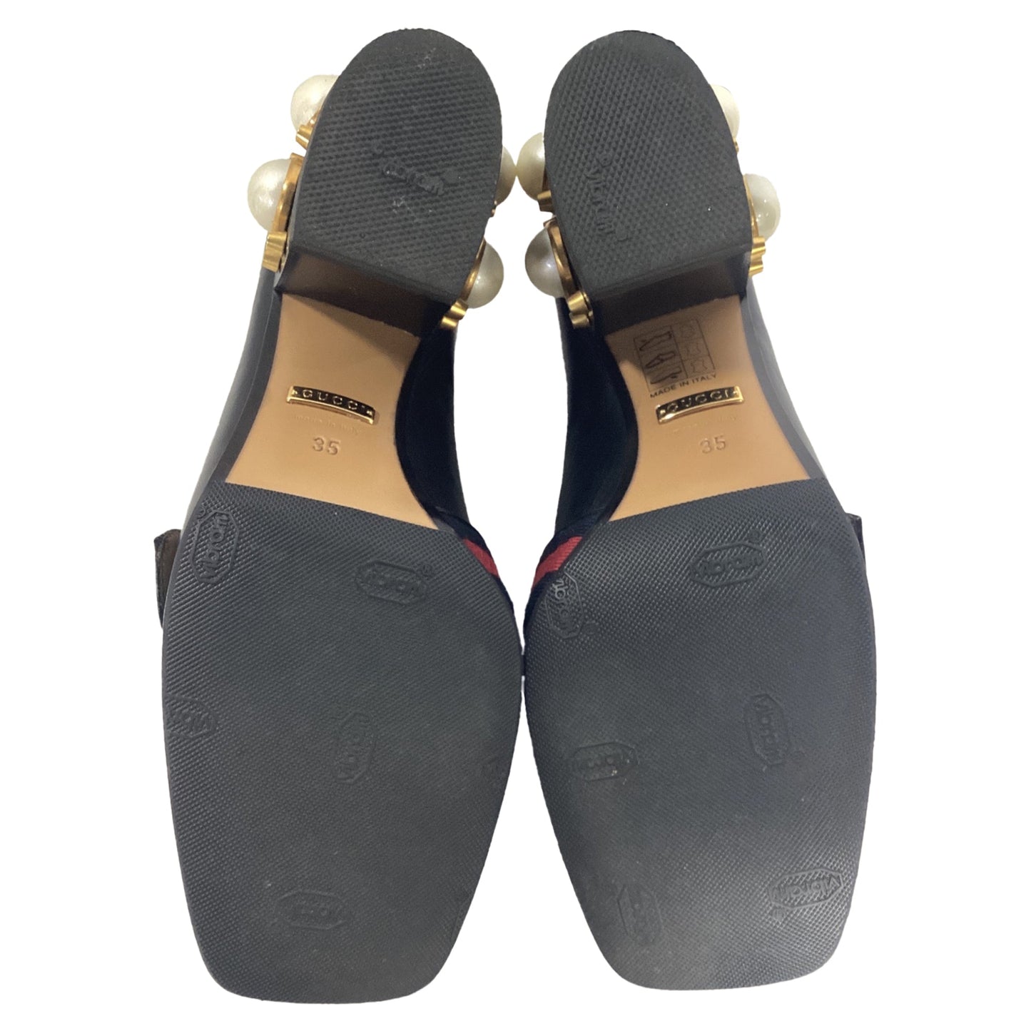 Gucci Faux Pearl Peyton GG Marmont Mid-Heel Loafers in Black Leather