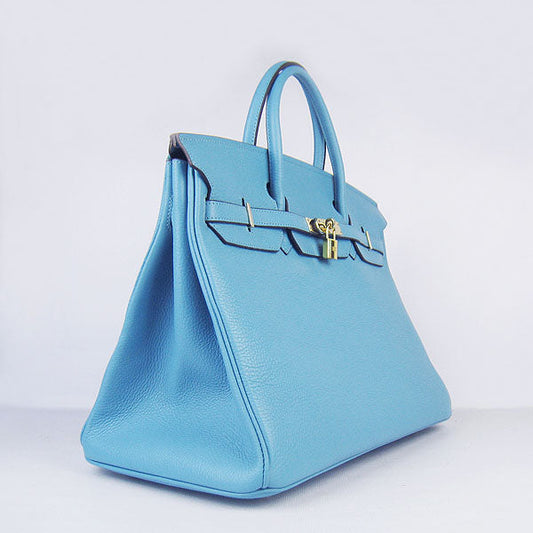 Luxury Hermes Birkin 35cm Togo Leather Handbags 6099 Light Blue Golden