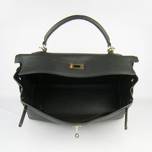 Luxury Hermes Kelly 35cm Togo Leather Handbag Black/Golden