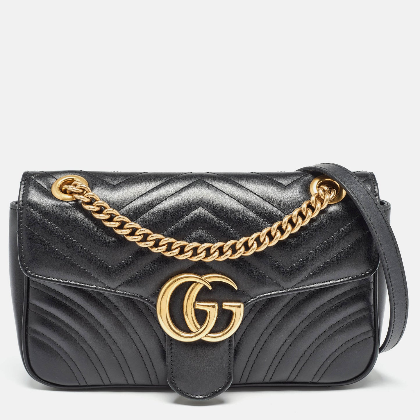 Luxury Gucci Trending 2025 Black Matelass&eacute; Leather Small GG Marmont Shoulder Bag