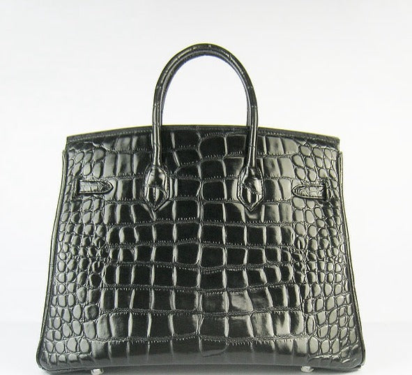 Luxury Hermes Birkin 35cm Crocodile Big Veins Handbags Black Silver