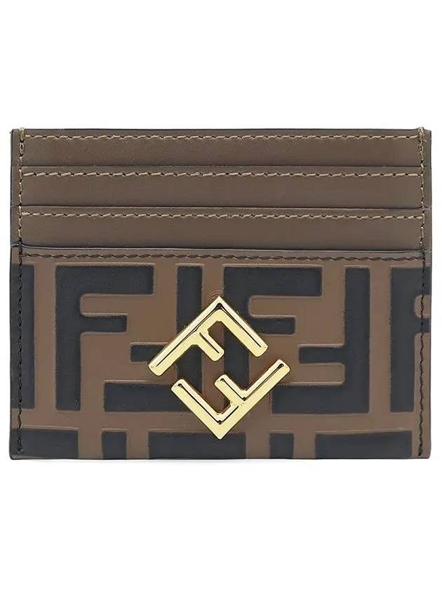 Luxury Fendi Logo Diamond Leather Card Wallet Brown