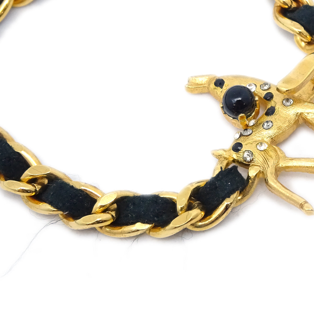 Chanel Deer Rhinestone Ankle Bracelet Black 01A