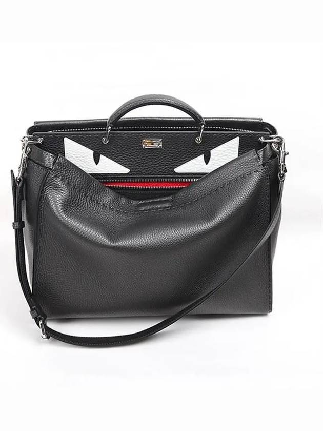 Luxury Fendi Selleria Monster Peekaboo Medium Briefcase Black