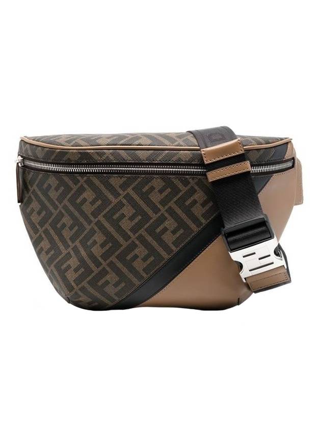 Luxury Fendi FF Monogram Logo Leather Belt Bag Brown