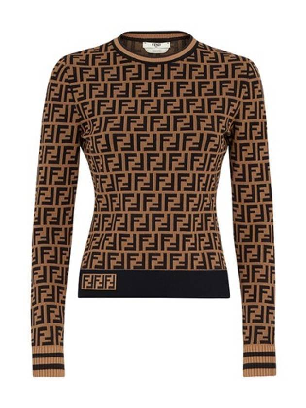 Luxury Fendi FF Logo Knit Top Brown