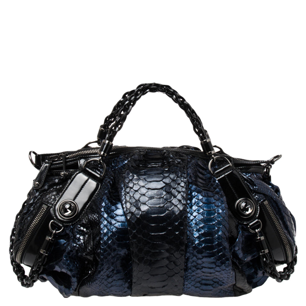 Luxury Gucci Trending 2025 Blue/Black Python Galaxy Satchel