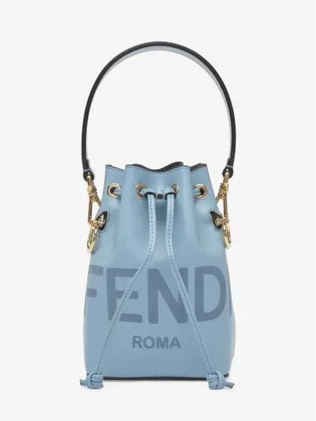 Luxury Fendi Roma Mon Tresor Leather Small Bucket Bag Light Blue