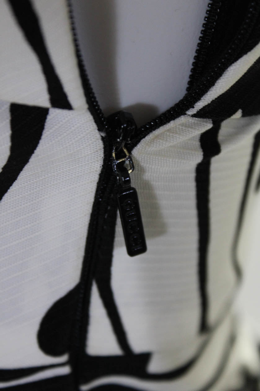 Gucci Womens Abstract Print Spaghetti Strap Dress White Black Cotton
