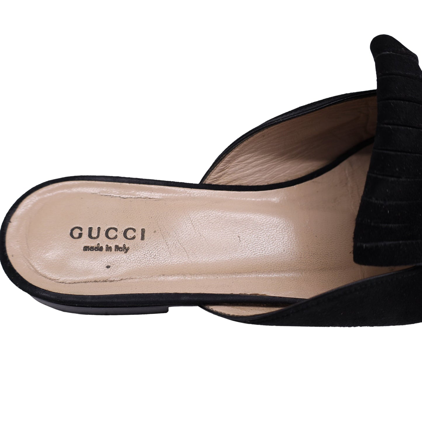 Gucci GG Marmont Kiltie Mules in Black Suede