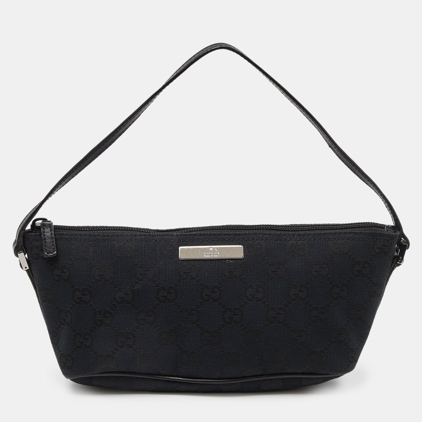 Luxury Gucci Trending 2025 Black GG Canvas and Leather Baguette Bag