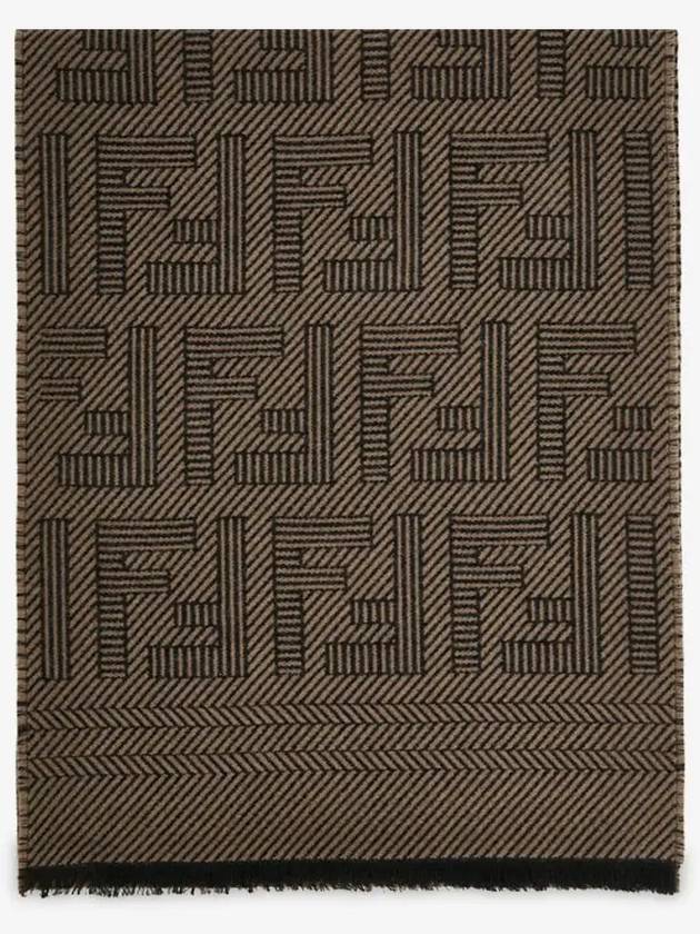 Luxury Fendi Logo Intarsia Wool Silk Scarf Brown