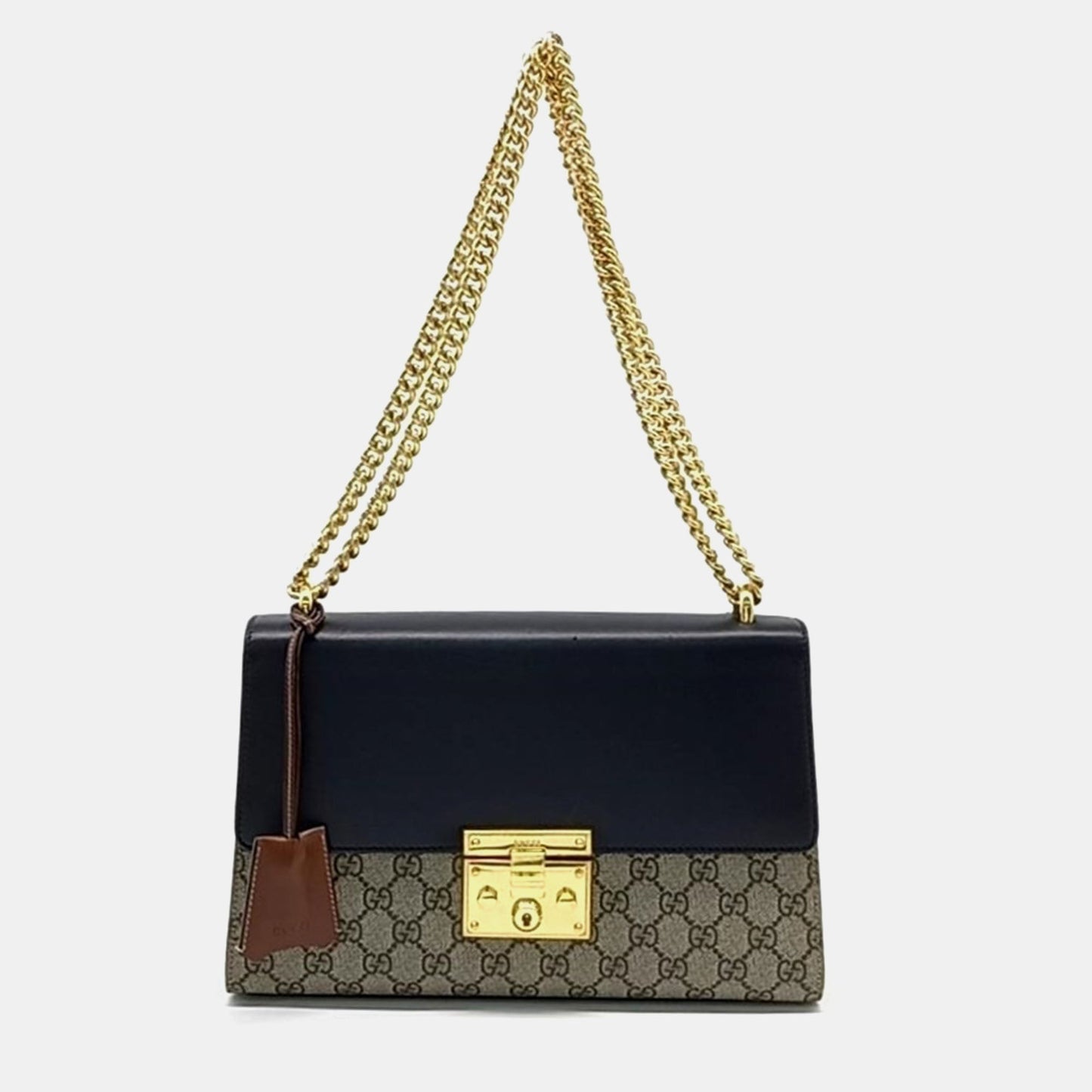 Luxury Gucci Trending 2025 Black Leather and GG Canvas Padlock Supreme Shoulder Bag