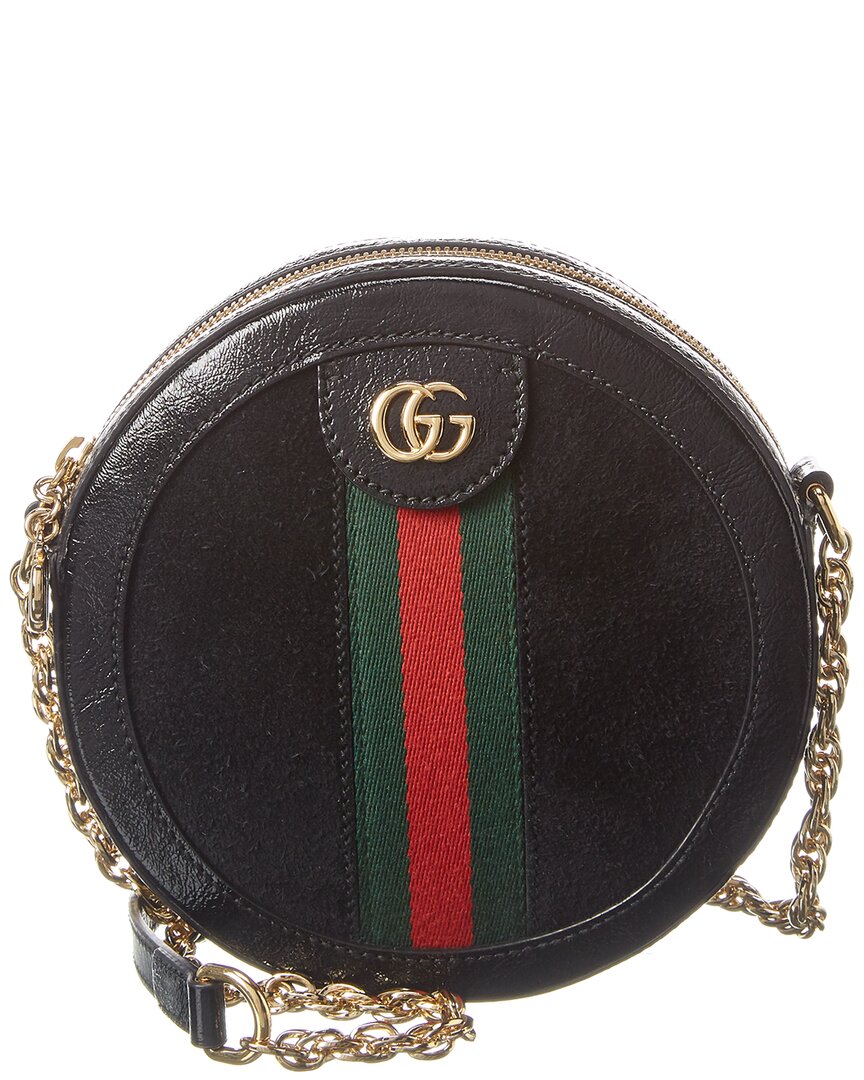 Gucci Ophidia Mini Round Suede & Leather Shoulder Bag