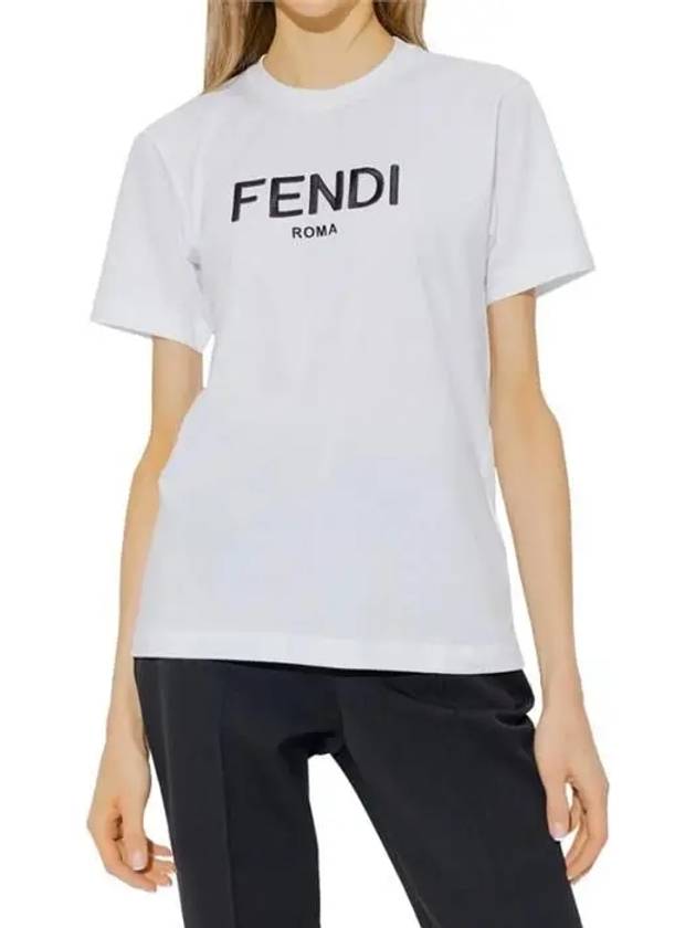 Luxury Fendi Embroided Logo Cotton Short Sleeve T-Shirt White