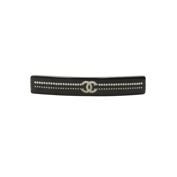 Luxury Chanel Black Hair Barrette With Pearl Cc Logo