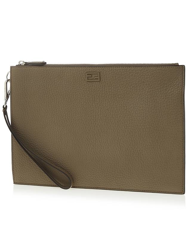 Luxury Fendi FF Logo Flat Leather Clutch Bag Beige