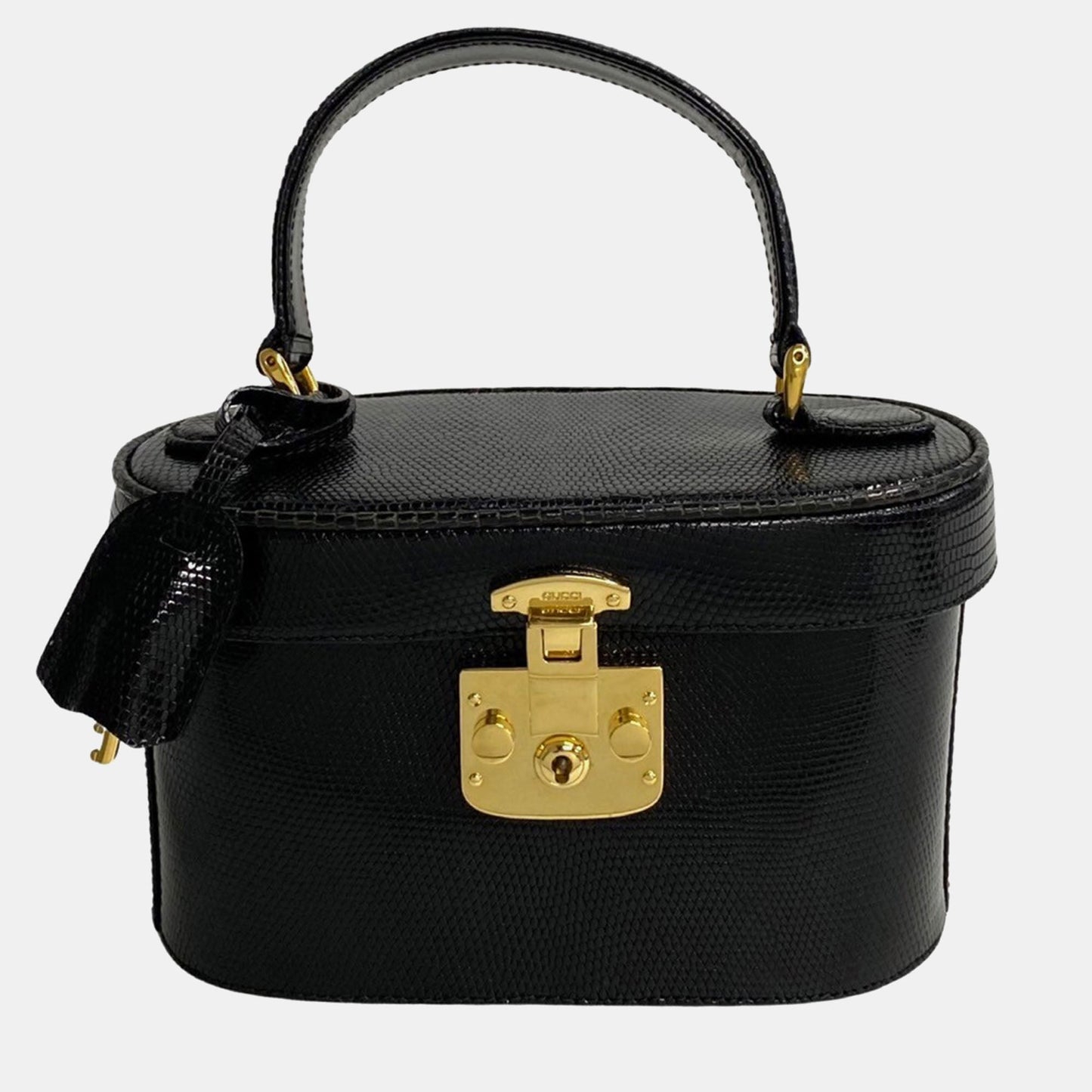 Luxury Gucci Trending 2025 Black Lizard Leather Vanity Style Small Top Handle Bag