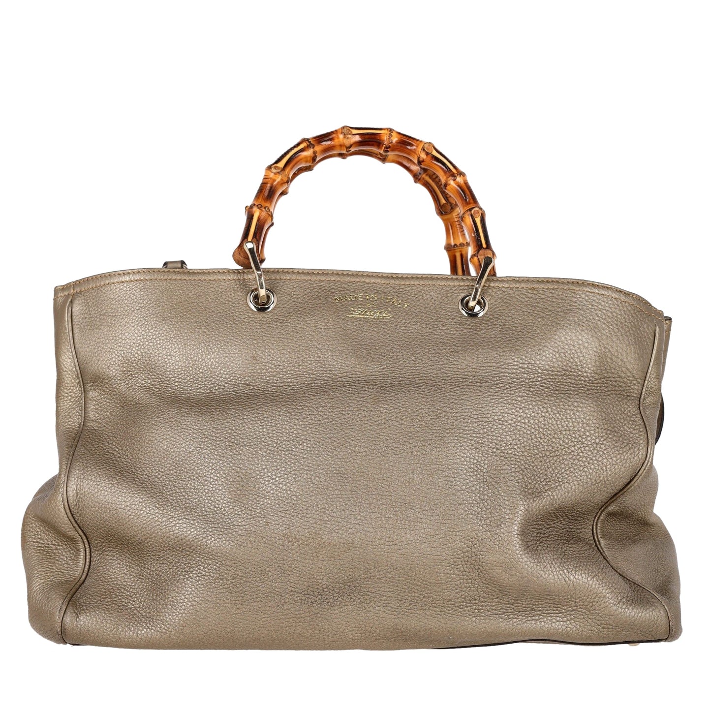 Luxury Gucci Trending 2025 Metallic Large Bamboo Shopper Bag in Beige Leather