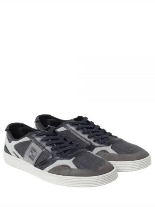 Luxury Fendi Step Leather Low Top Sneakers Blue