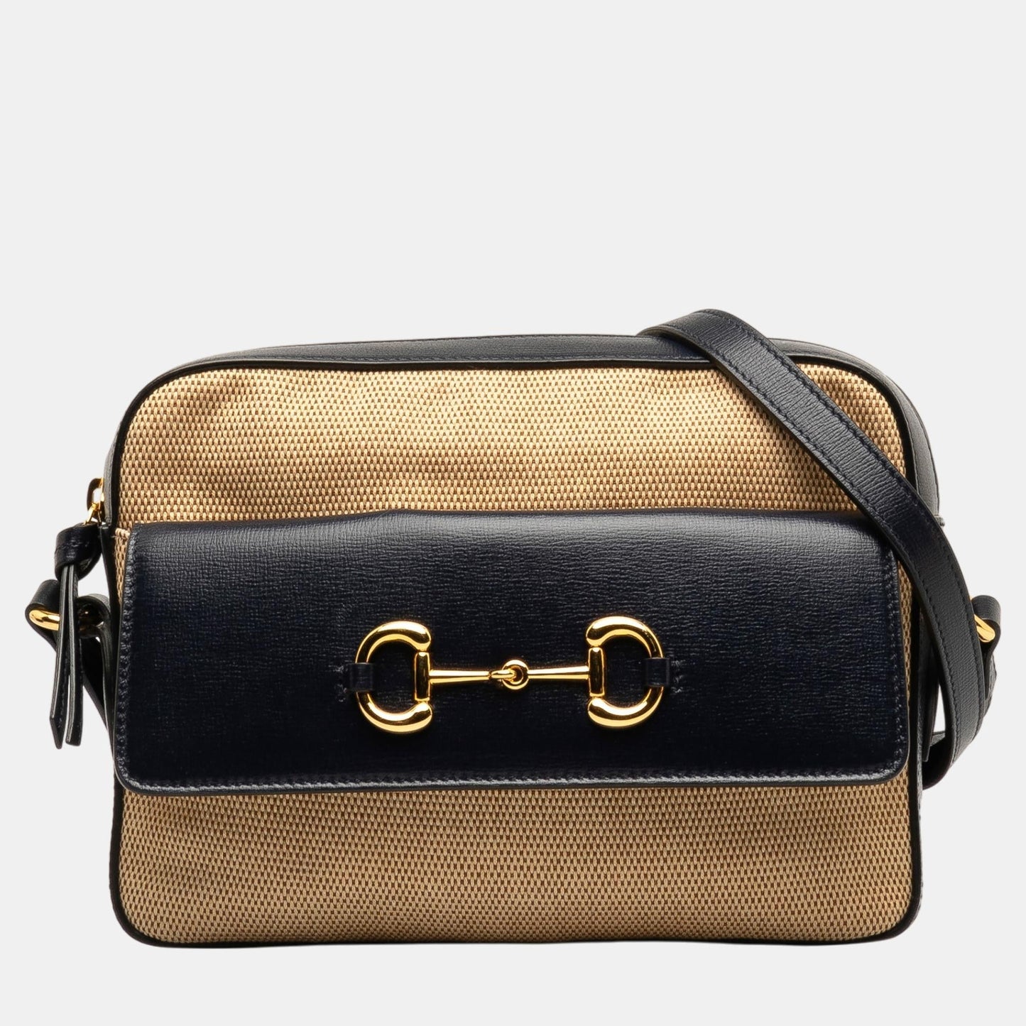 Luxury Gucci Trending 2025 Beige/Black Horsebit 1955 Flap Pocket Camera Bag