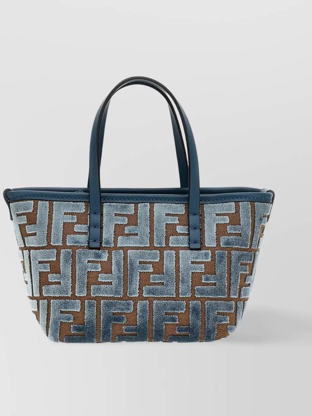 Luxury Fendi Roll FF Jacquard Velvet Tote Bag Light Blue