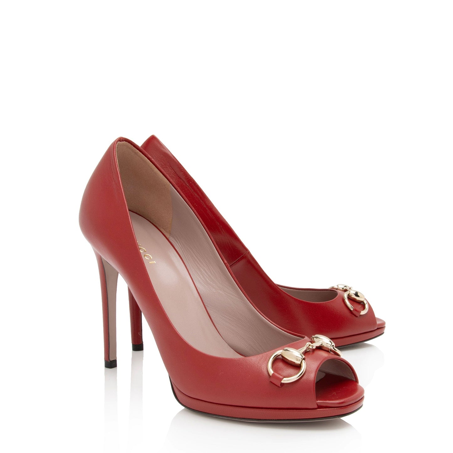 Gucci Leather Horsebit Peep Toe Pumps