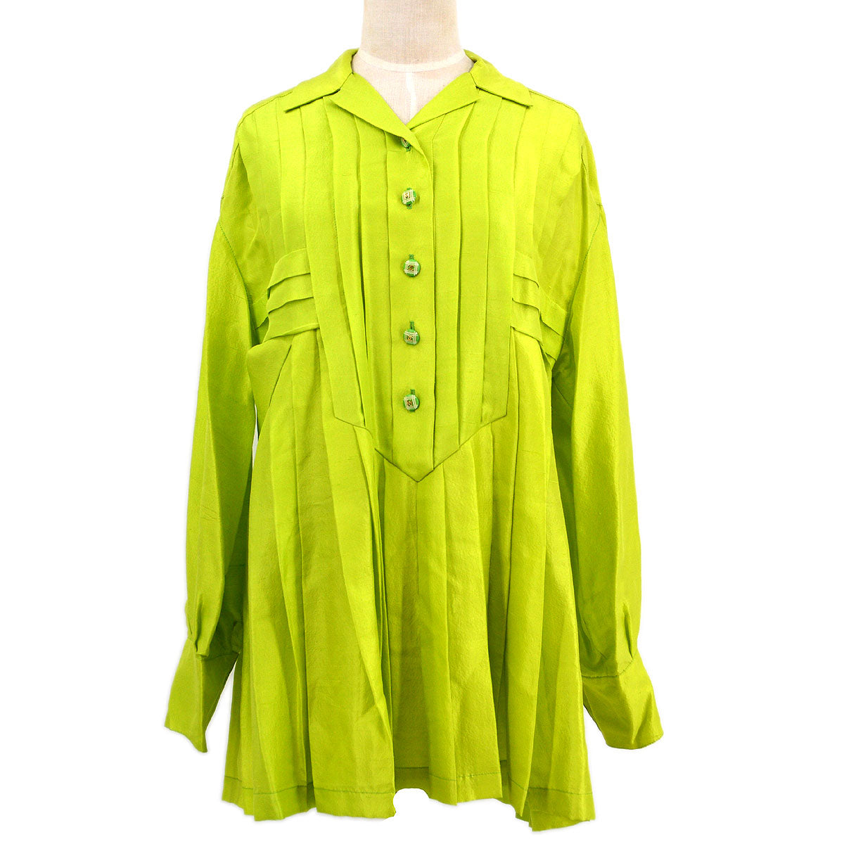 Luxury Chanel 1990 CC-button pleated silk shirt #38