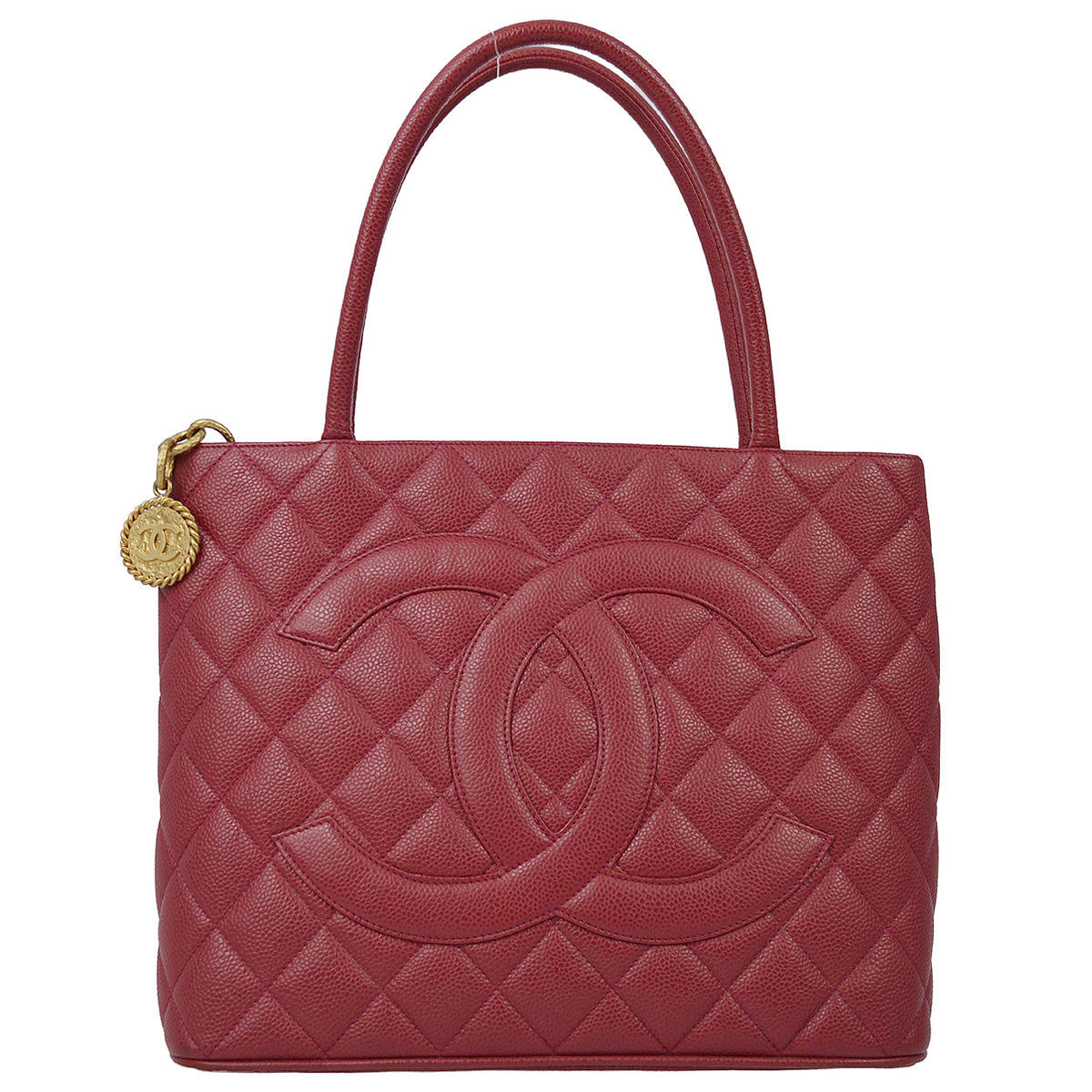 Luxury Chanel 2000-2001 Red Caviar Medallion Tote Handbag