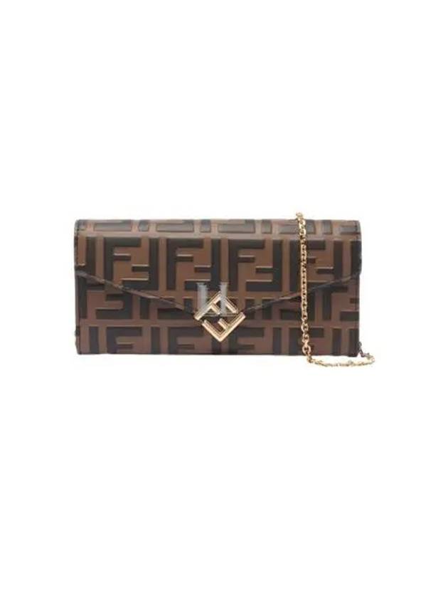 Luxury Fendi FF Diamond Continental Chain Cross Bag Brown