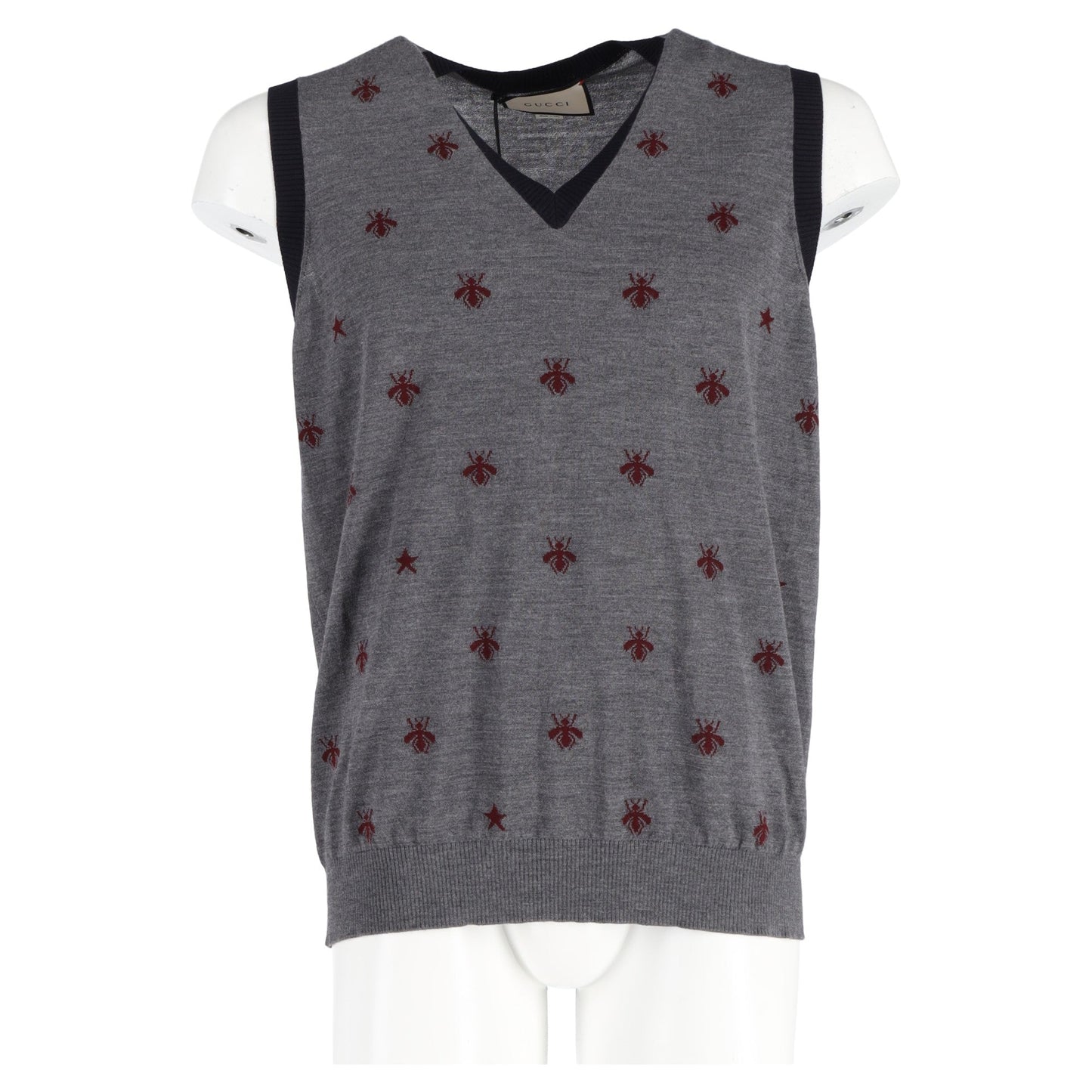 Gucci Bee & Star Sweater Vest in Grey Wool
