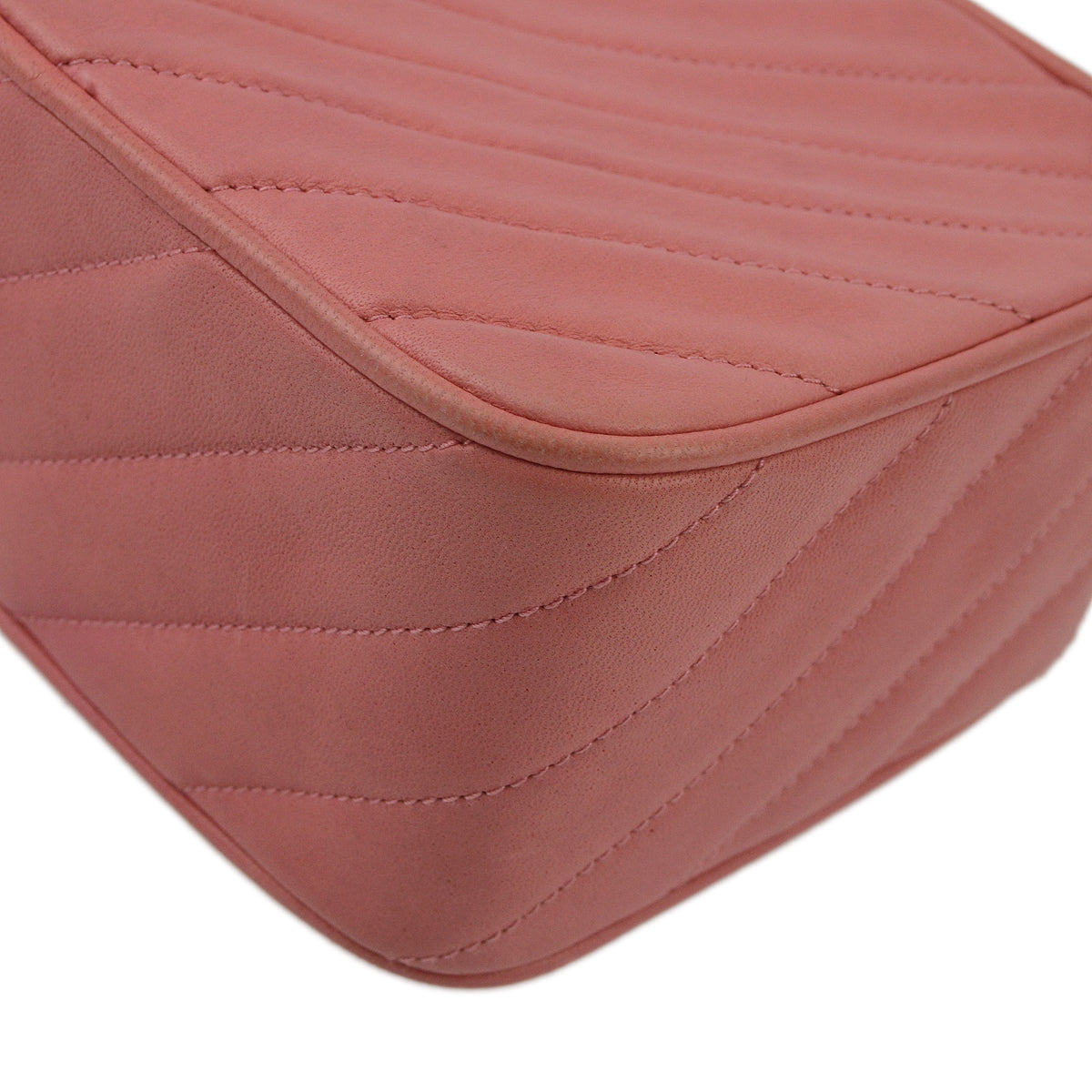 Chanel 1991-1994 Pink Lambskin Mini Diagonal Stitch Camera Bag