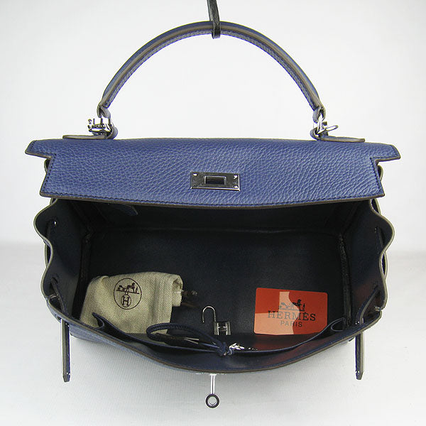 Luxury Hermes Kelly 32cm Togo Leather 6108 Dark Blue Silver