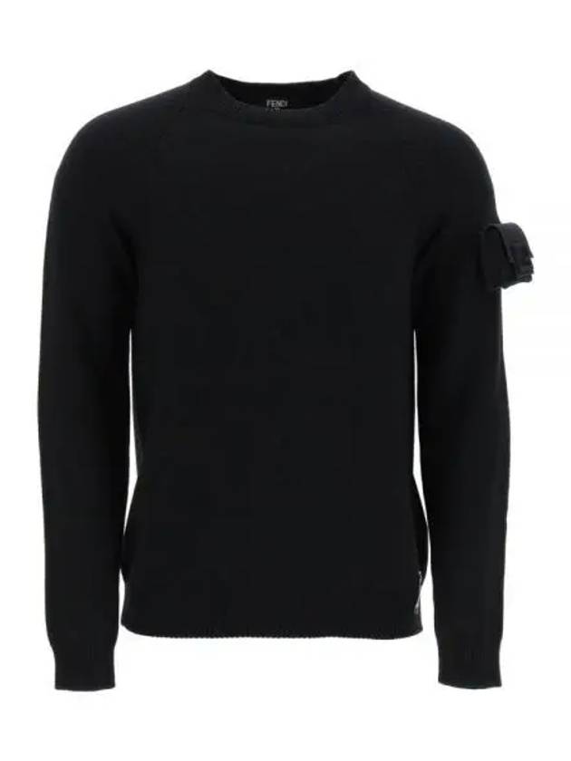 Luxury Fendi Men's Baguette Sleeve Wool Knit Top Black