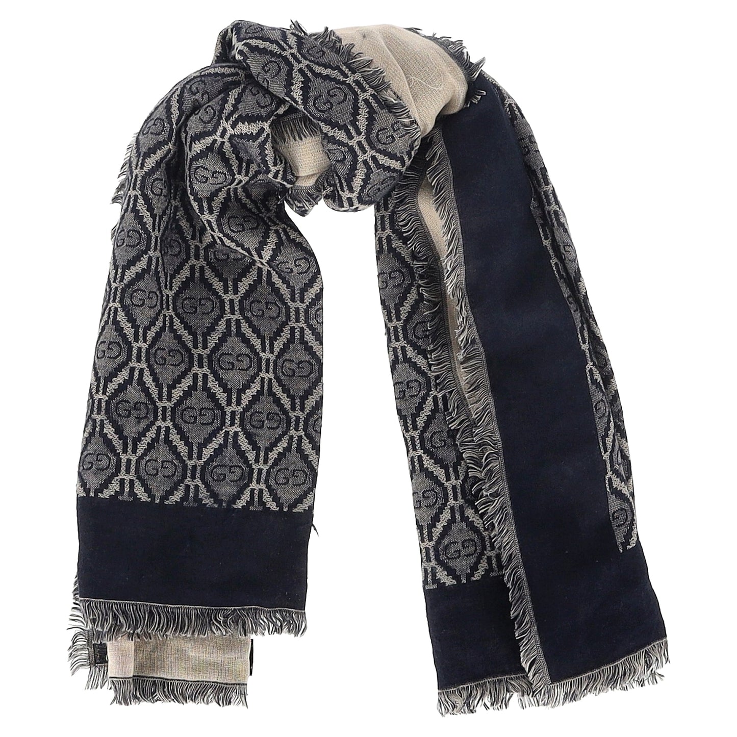 Luxury Gucci Trending 2025 Fringed Logo Jacquard in Navy Blue Cotton