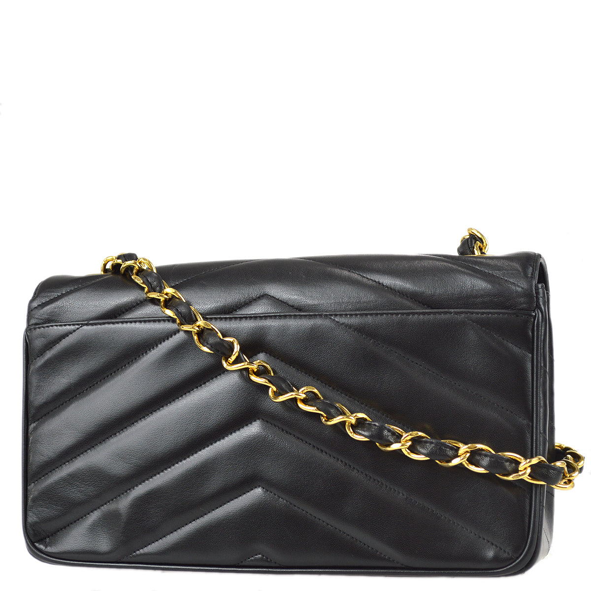 Luxury Chanel 1994-1996 Black Lambskin Large Chevron Letter Flap Bag