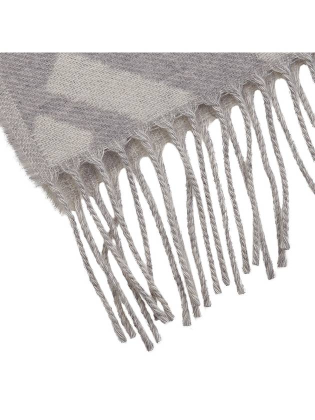 Luxury Fendi FF Motif Fringe Cashmere Scarf Light Grey